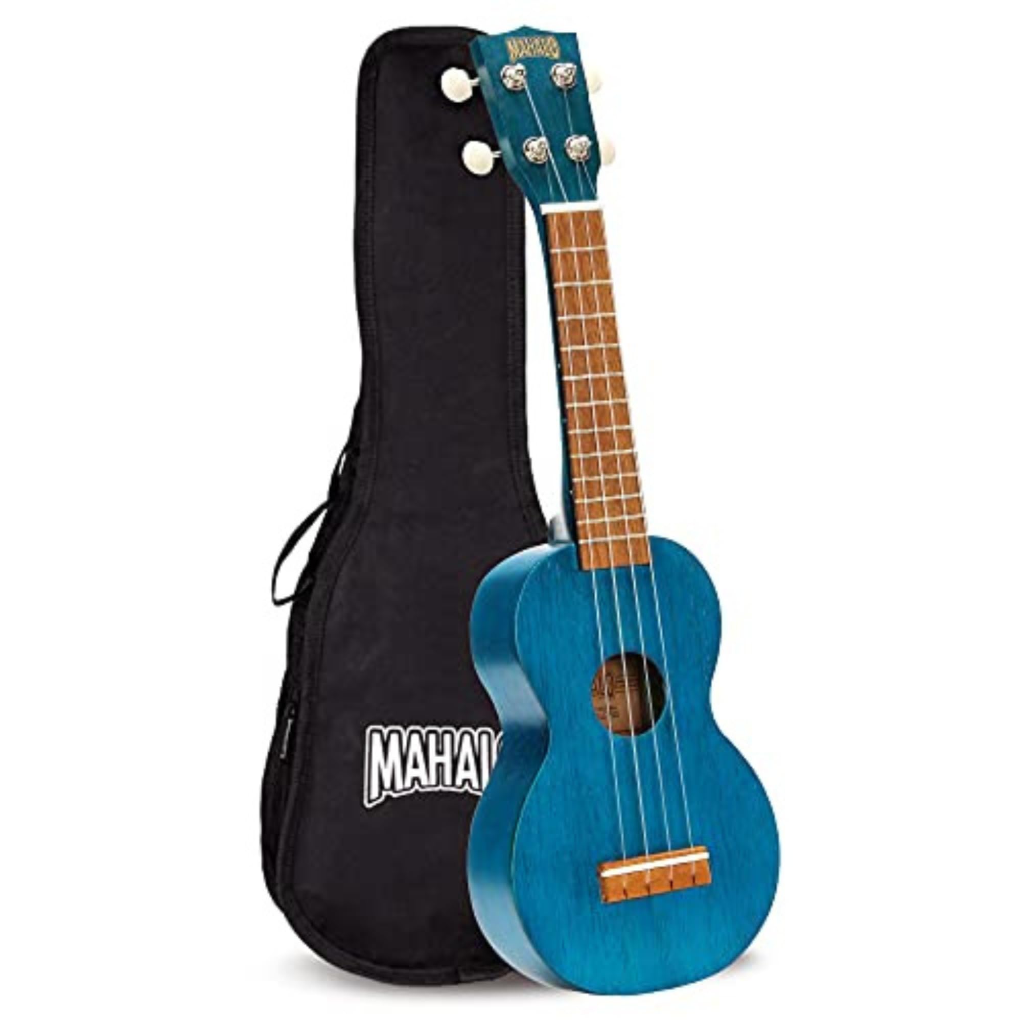 Mahalo Kahiko Soprano Ukulele for Beginners, Quality Musical String Instrument with Geared Machine Head & Instrument Case, Small Ukulele for Kids & Adults, Transparent Blue