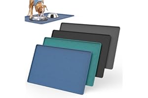 IYYI Cat Food Mat, Silicone Pet Food Mat for Floor, Waterproof Non Slip Pet Feeding Mat, Raised Edge Cat Bowl Mat to Stop Food Spills and Water Messes(Navy+L)