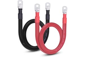 Shirbly 2/0 AWG Flexible Battery Cable with 5/16" Terminals - OFC Pure Copper Inverter & Welding Wire for Automotive Solar RV Motorcycle (Red + Black 2FT Pair)