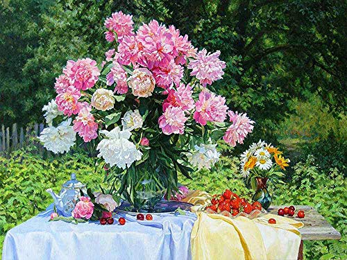 5D Diamond Painting Kits for Adults, Full Drill Flower Decoration Diamond Art by Number Embroidery Cross Stitch Kits DIY Canvas Oil Painting Rhinestones Diamond Pictures Craft for Home Wall Décor