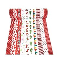 XYBAGS Christmas Decorative Washi Tape,Set of 10 Rolls, Assortment of Christmas Holiday Designs & Shapes (Style C)