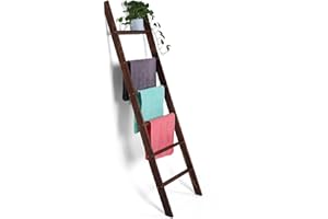 ZELBUCK Blanket Ladder,5.7FT(66.5'') Blanket Quilt Towel Holder Rack Decorative Ladder,Quilt, Towel, Scarf Ladder Shelves for Livingroom, Bedroom, Bathroom(6 Tier)