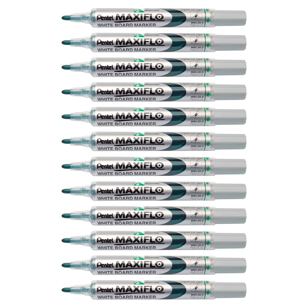 Pentel Maxiflo Dry Wipe Fine Bullet Point Marker - Green (Pack of 12)