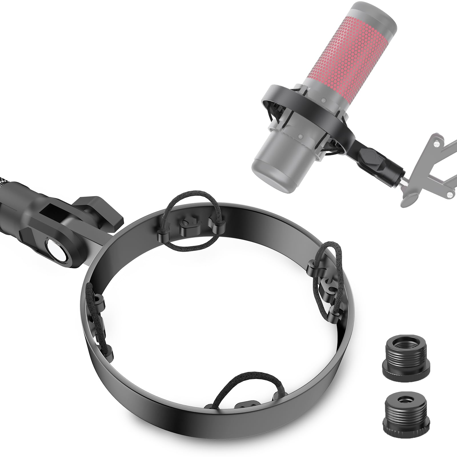 Photo 1 of [2025 Upgrade] Microphone Shock Mount for HyperX QuadCast with 3/8" or 1/4" Screw Adapter, Works with HyperX QuadCast Microphone Stand & Boom Arm Durable Replacement Accessory for Mic (Black)