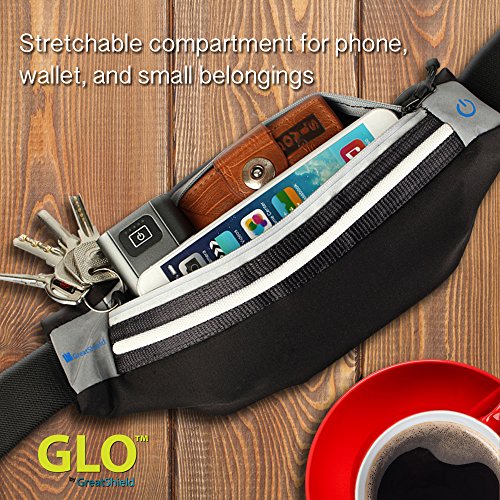 GreatShield LED Running Pouch Belt, GLO [Waterproof | 3 Way LED Lighting] Outdoor Sports Waist Safety Belt for Biking, Hiking, Jogging, Pocket for iPhone XR/XS/XS MAX/X/Galaxy Note 9 LG G6 & More