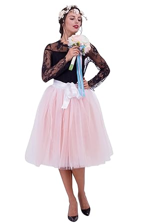 Babyonline® Damen Tüllrock Swing Prinzessin Tüll Faltenrock Retro Petticoat Kleid Knielang Tutu Balletrock Midi Unterock Bunt