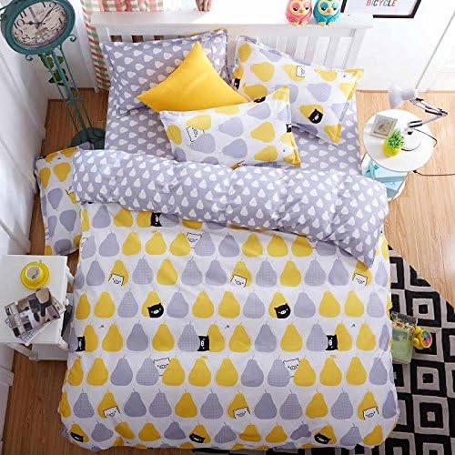 QzzieLife Soft Microfiber Print Pig and Pear Kids Boys Girls Duvet Cover Set 4PC Full Size White