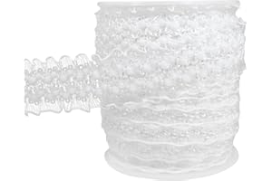 JESEP YONG 20 Yards White Elastic Ruffle Lace Ribbon for Sewing 1 inch Double Wave Organza Stretch Lace Craft Trim Clothing and Garment for DIY Headband-Clothes-Sewing-Embellishment-Hats