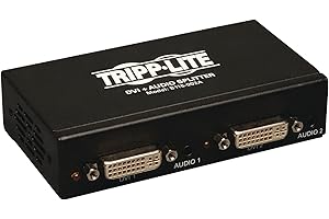 Tripp Lite 2-Port DVI Splitter with Audio and Signal Booster, Single Link 1920x1200 at 60Hz / 1080p, DVI F/2xF, 3-Year Warran
