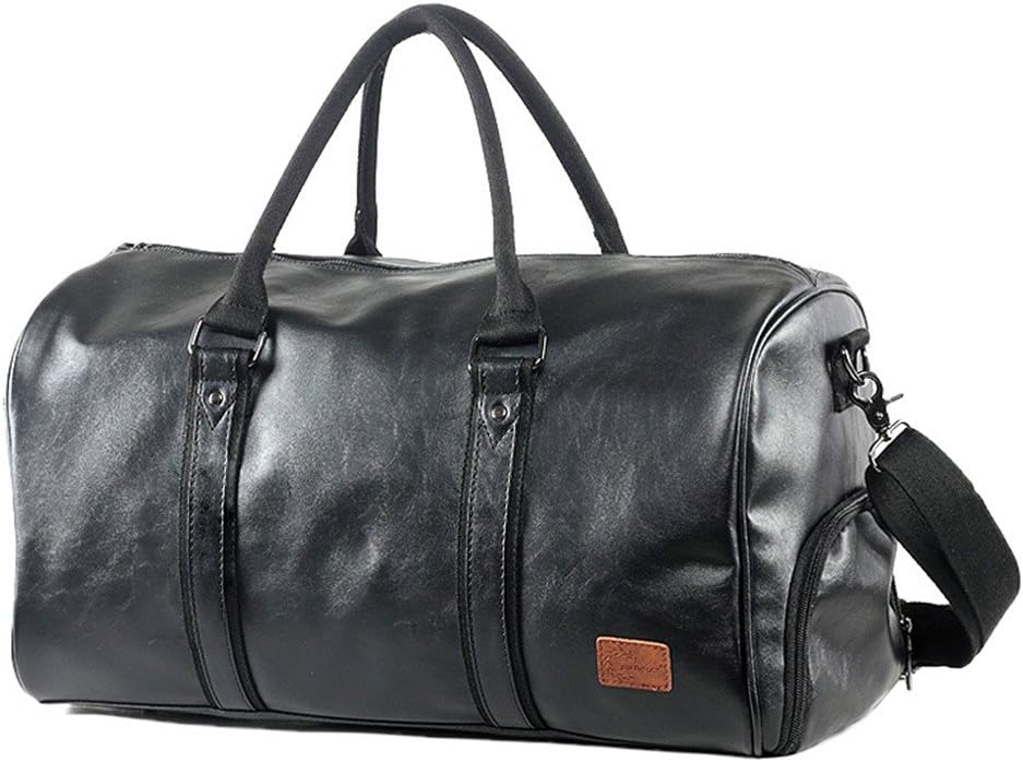 MioyVintage Waterproof Travel Tote Luggage Bag leather Large Capacity Men's Weekender Duffel Bag (Black)