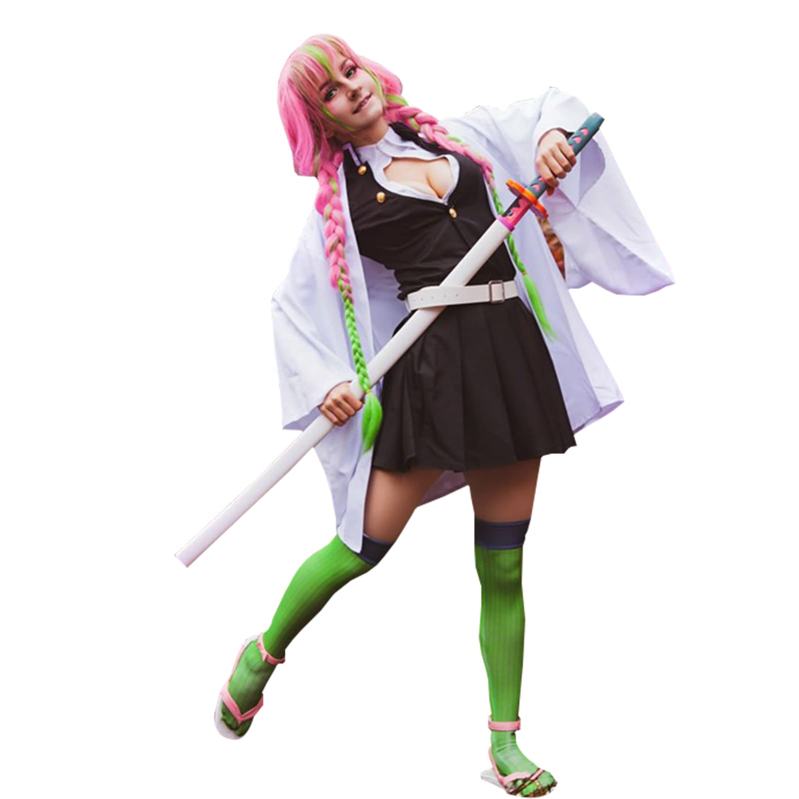 Photo 1 of Nuoqi Mitsuri Kanroji Cosplay Outfit for Demon Slayer Mitsuri Cosplay Costume Womens Anime Robe Kimono Uniform Suit M White