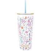 Lilly Pulitzer Double Wall Tumbler with Lid and Reusable Straw, Insulated Travel Cup Holds 24 Ounces (Summer Serenade)