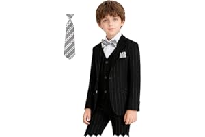BOIHEDY Boy Suits Stripe Tuxedo Suit Set Complete Outfit Formal Wedding Party Wear Ring Bearer Outfit
