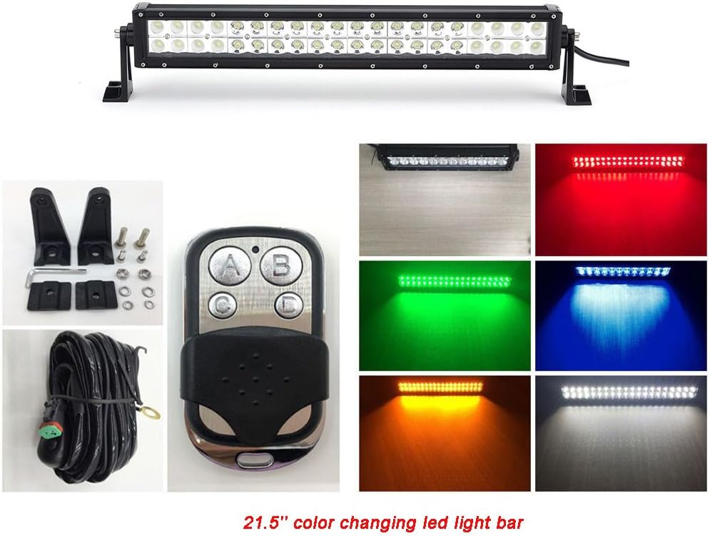 Vivid Light Bars 21.5 Inch White/Blue Dual Color Changing Led Straight Light Bar Synchronous Alternate Flashing Off-road Driving Light Bar Wired Remote Control 1 Year Warranty