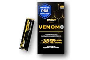 Fantom Drives VENOM8 1TB NVMe Gen 4 M.2 SSD 1TB for Playstation 5 (PS5) Gaming PC & Laptop, Graphics, Video Editing - 3D NAND TLC DDR4 DRAM Cache Internal Solid State Drive - Up to 7400MB/s (VM8X10)
