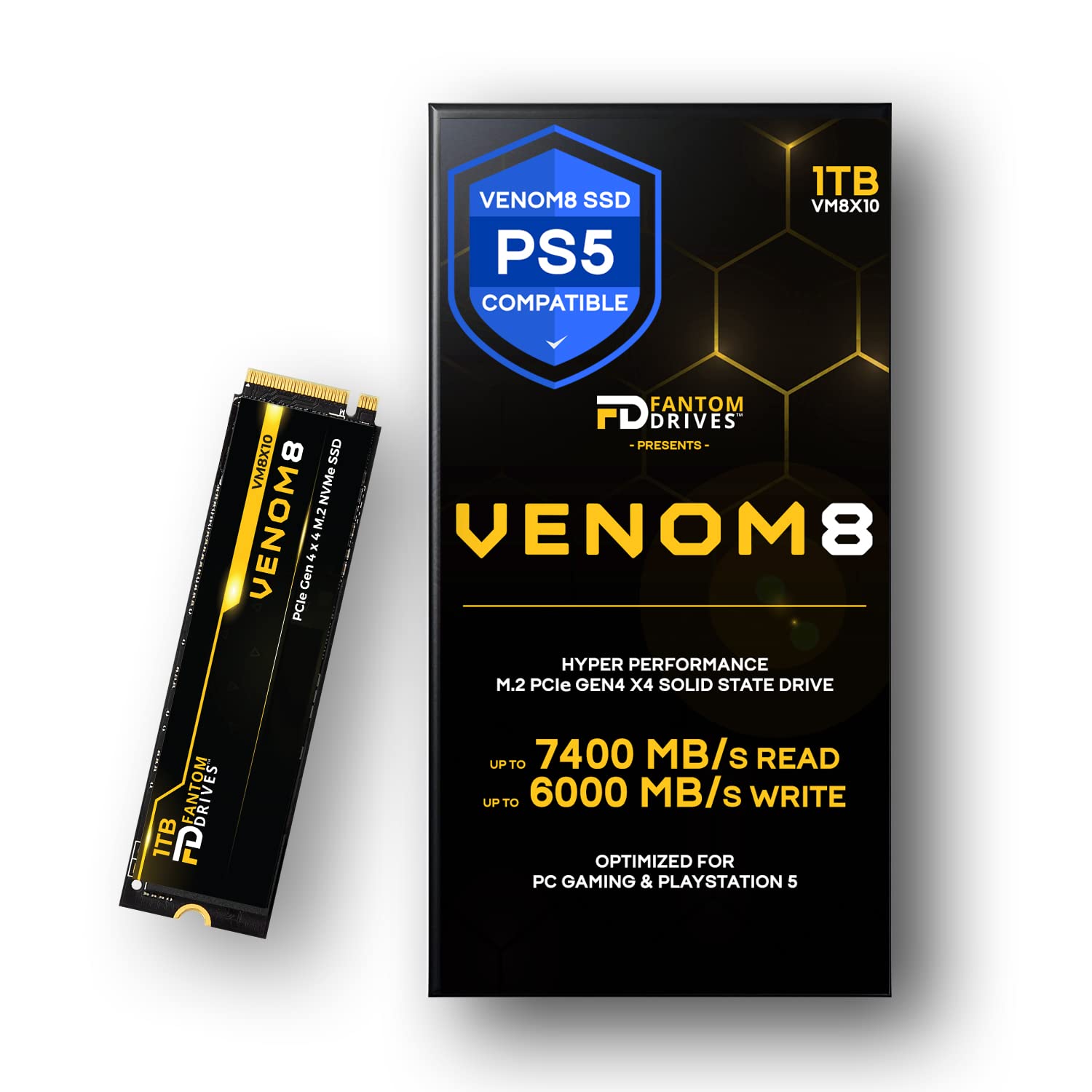 VENOM8 1TB NVMe Gen 4 M.2 SSD 1TB for Playstation 5 (PS5) Gaming PC & Laptop, Graphics, Video Editing - 3D NAND TLC DDR4 DRAM Cache Internal Solid State Drive - Up to 7400MB/s (VM8X10)