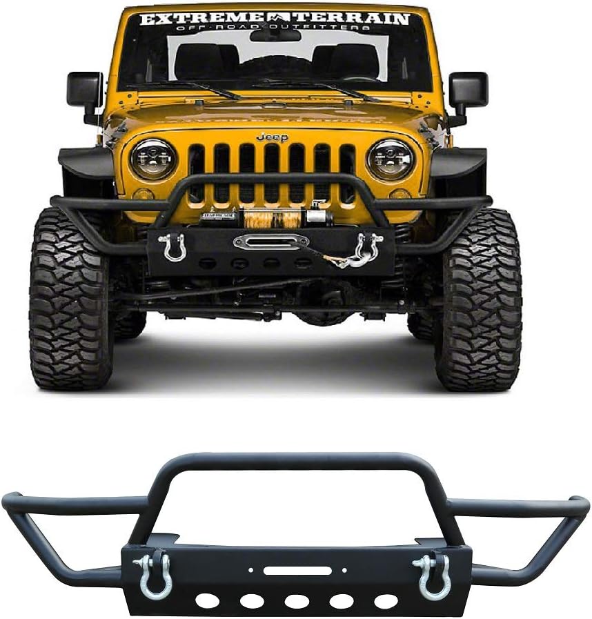 Viksee Front Bumper for 2007-2018 Wrangler JK JL 1pc Black Rock Crawler With Winch Plate