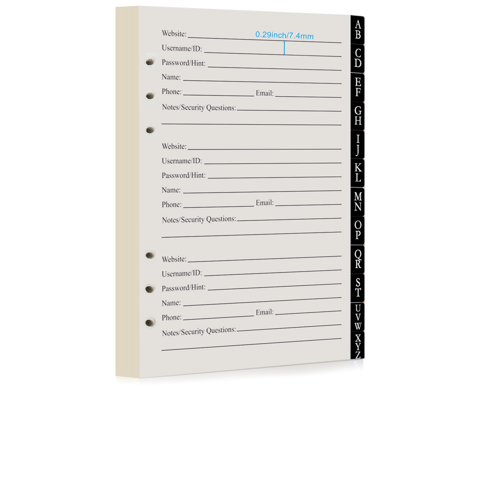 Photo 1 of BTSFTOGET Password Book Refill Pages 212 Replacement Pages Internet Log Book, 8.2x5.6in, Large Print 576 Entries Durable Divider with Alphabetical Tabs, For Men Women Seniors Home Office Use