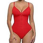 FeelinGirl Shapewear Bodysuit Tummy Control for Women Zip-Up Shapewear Thong Waist V Neck Body Shaper Going Out