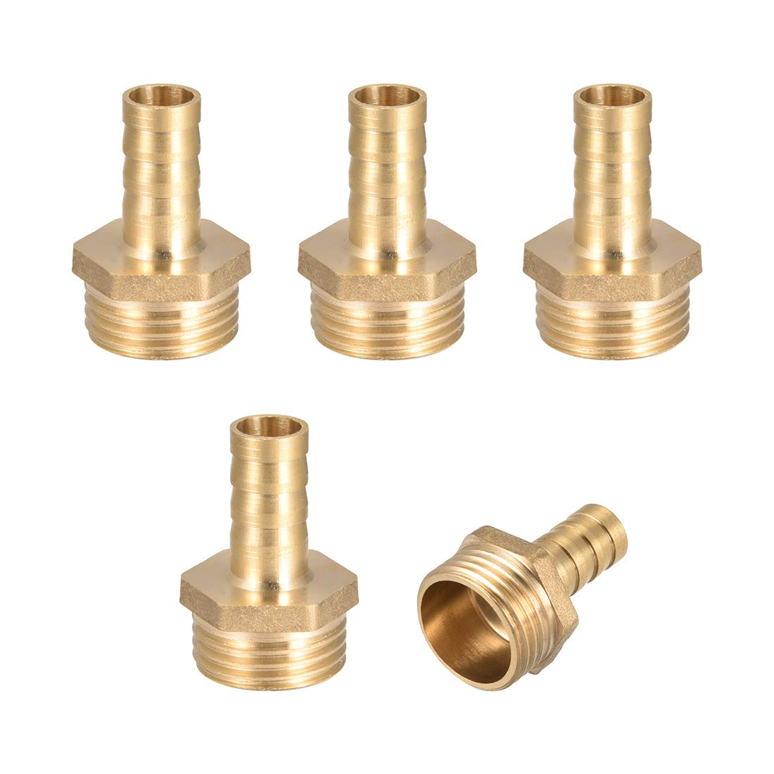 sourcing map Brass Hose Barb Fitting,Connector,10mm Barb x G1/2 Male Pipe Adapter,5Pcs
