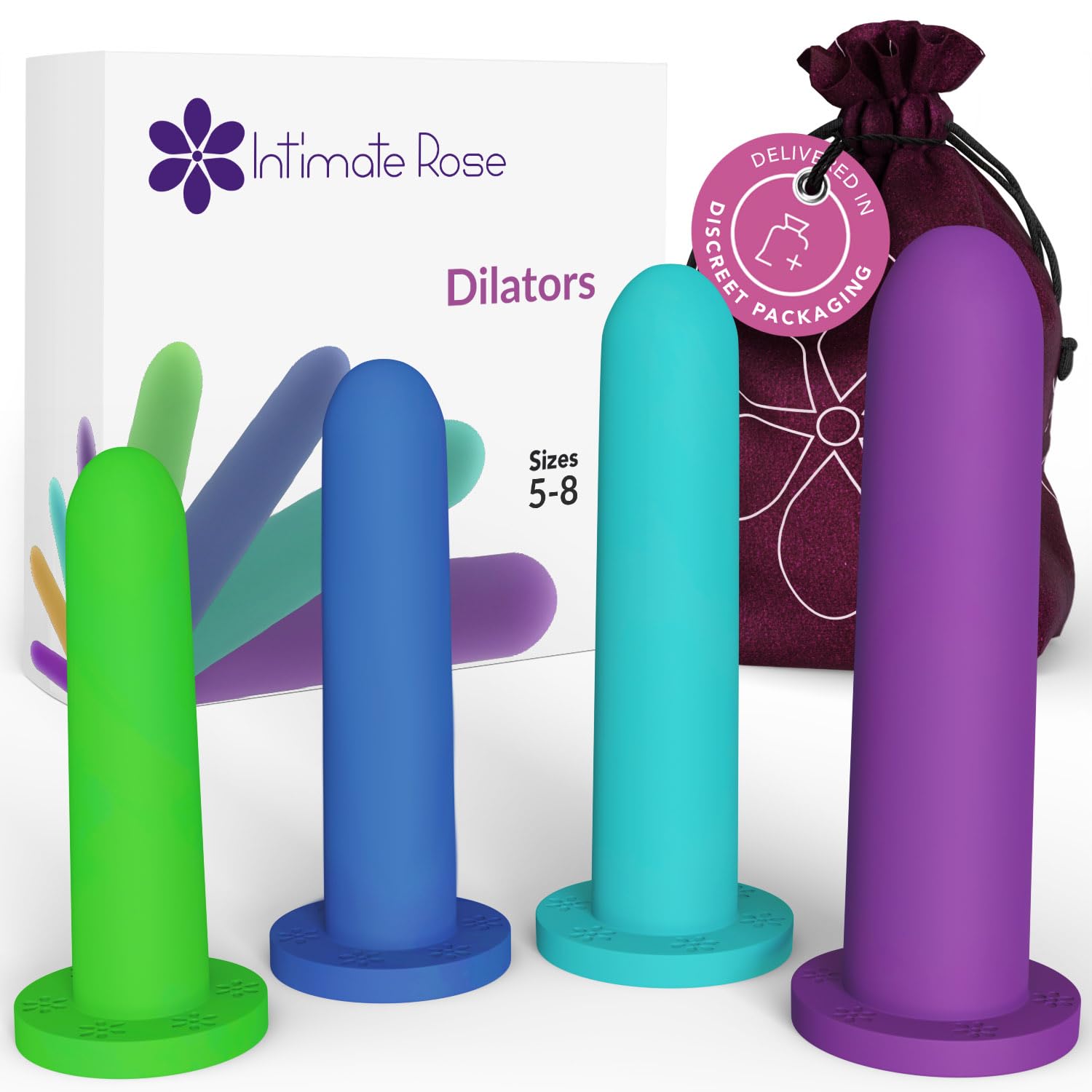 Intimate Rose Large 4-Pack Silicone Dilators for Women & Men, Sizes 5-8