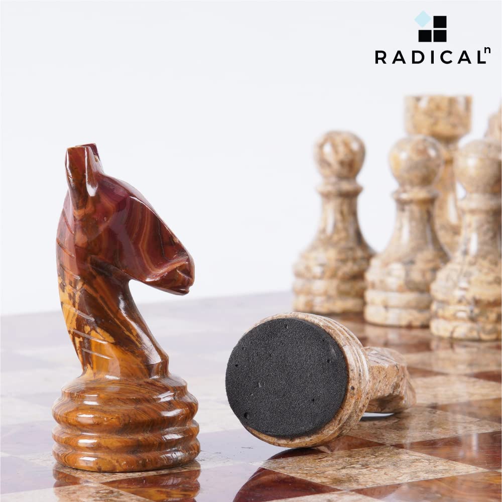 Radicaln Marble Chess Set 15 Inches Red & Coral Handmade Chess Sets 2 Player Games for Adults - 1 Chess Board & 32 Chess Pieces - Outdoor Games for Adults and Family