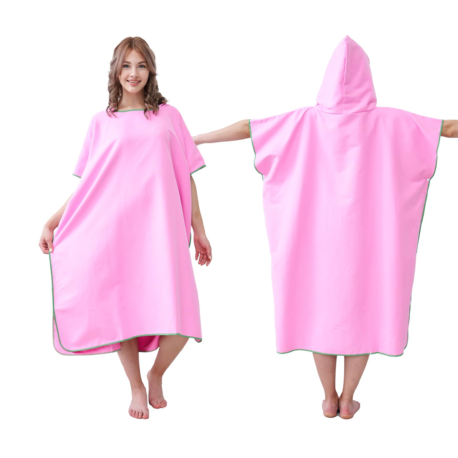 jooeer Changing Robe Surf Poncho Towel for Adults Microfibre Hooded Beach Towel Dress for Women Men Pool Swimming Camping Travelling Bathing, Quick Dry, Lightweight, Pink