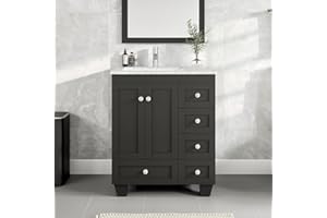 Eviva Happy 28 Inch Bathroom Vanity with Sink, Espresso Vanity Bathroom Sink and Cabinet Combo, Bathroom Vanities w/Undermount Porcelain Sink & Carrara Quartz Countertop, Single Sink Bathroom Vanity