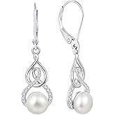 JO WISDOM Women Pearl Earrings 925 Sterling Silver Celtic Infinity Dangle & Drop Earrings with 8mm Freshwater Pearl Jewelry