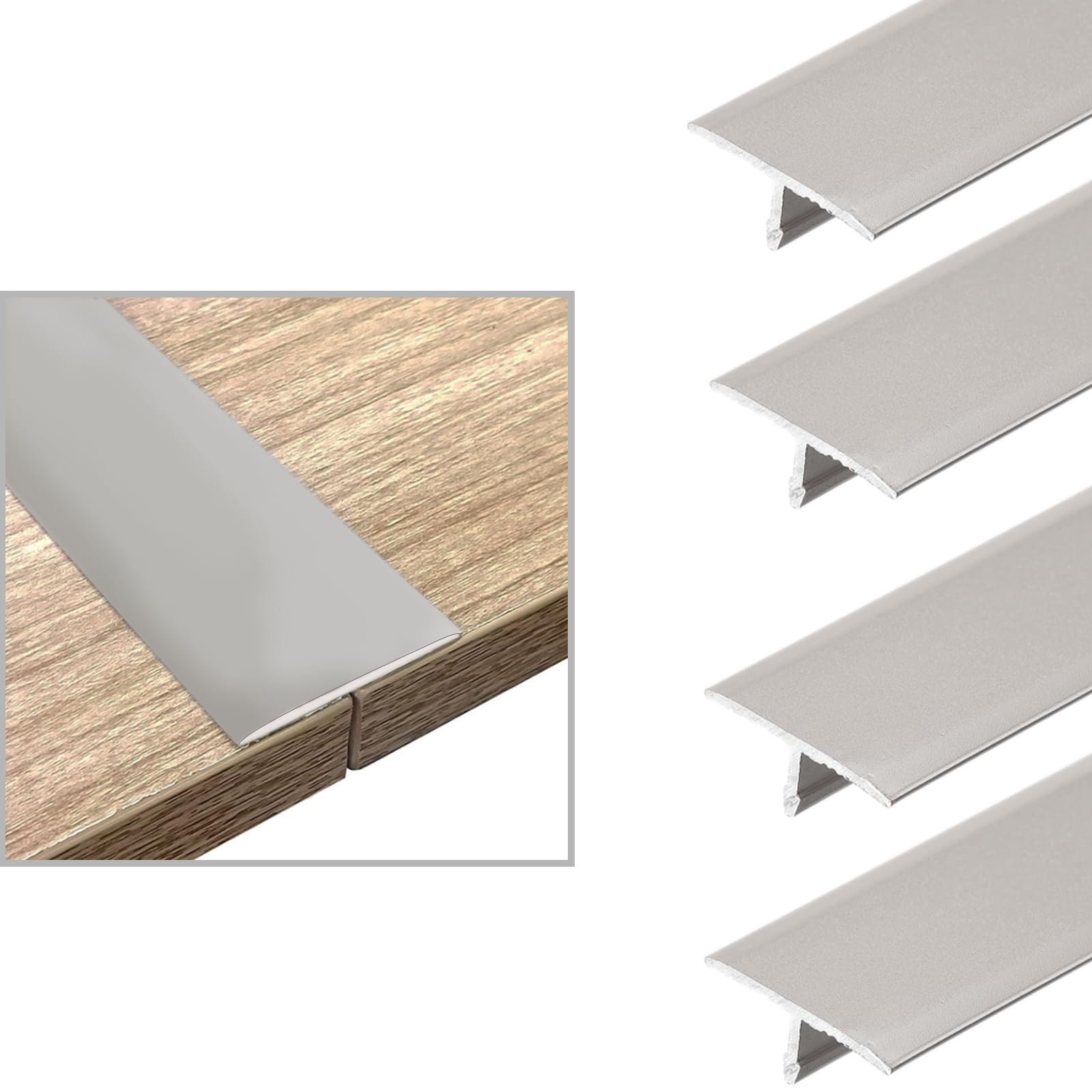 Photo 1 of Qiveno 4Pcs Aluminum T-Molding Floor Transition Strip - 3.93ft x 0.8in for Joining Floor Gaps and Thresholds, Versatile Trim for Door Thresholds(Grey)