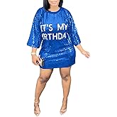 Yameay Its My Birthday Dress for Women Birthday Sequin Shirt Dress Letter Graphic Print Half Sleeve Dress