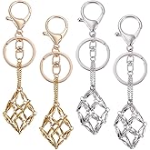 SUNNYCLUE 1 Box 4Pcs Stone Holder Key Chain Crystal Cage Keychain Holder Gold Silver Metal 304 Stainless Steel Adjustable Empty Lobster Claw Clasp Charms Pendant for Keychains Decorations DIY Crafts