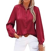 Neweek Satin Crinkle Blouses for Women Lace Collared Cuff Tops Silk Button Down Shirts Long Sleeve Business Loose Work Tops