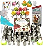 K&S Artisan Russian Piping Tips Set DELUXE Cake Decorating Tips 33 GENUINE Icing Nozzles Easy to Use For Cupcake Decorating- 2 Ball Tips 3 Couplers) 30 Frosting Bags Pattern chart, Ebook User Guide