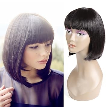 Amazon Com Short Bob Hair Wigs With Flat Bangs For Women 100