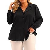 Agnes Orinda Plus Size Button Down Shirt for Women Casual Collar Long Sleeve Blouse Tops