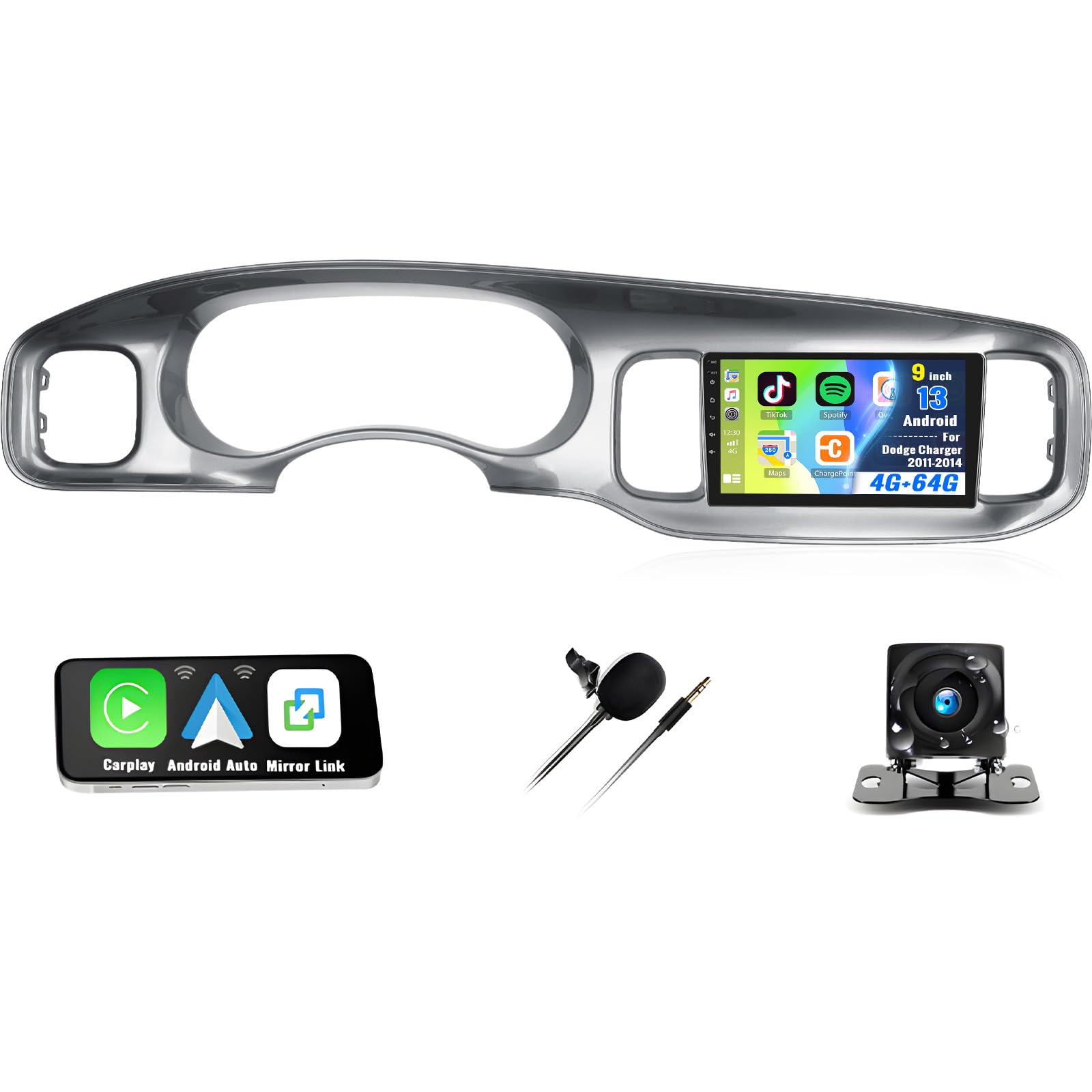 Photo 1 of [4G+64G] Car Radio for Dodge Charger 2011-2014 with Wireless CarPlay Android Auto,9" Touchscreen Android 13 Car Stereo with Mirror Link Voice Control WiFi/GPS,Bluetooth,FM/RDS SWC+Backup Camera