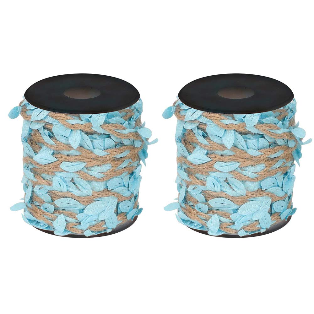 Shiwaki 2PCS Jute Twine with Leaf, 33 Feet Leaf Ribbon with Coil for Wedding Home Garden Decoration - Blue