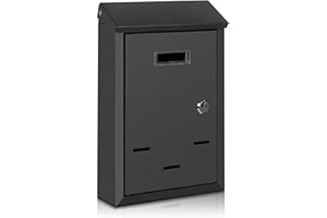 YOOBOX Wall-Mount Mailbox, Galvanized Steel Drop Box with View Window, Hanging Rust-Proof Post Box, Medium Capacity Mailboxes for Outside, 11.81 x 7.87 x 2.56 Inch, Black Matte, MB001