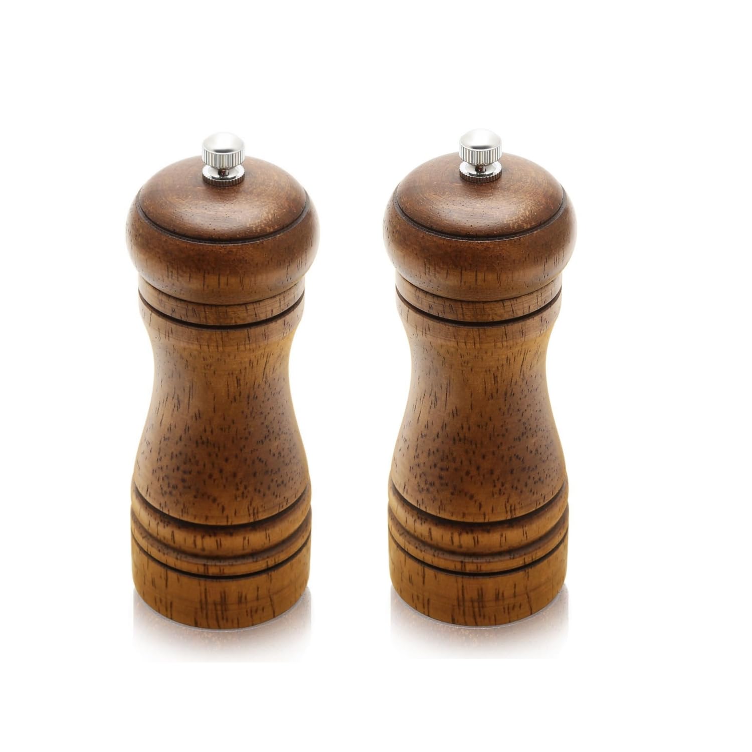 Salt and Pepper Mills Set, 2 Pack Wooden Pepper Mill Grinder Refillable Manual Spice Salt Pepper Grinding Bottle with Adjustable Ceramic Rotor for Kitchen Chili, Cloves, Herbs (14cm/5inch)