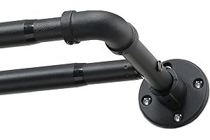 GINGULL Double Curtain Rods for Windows 28 to 132 Inch Industrial 1 Inch Heavy Duty Dual Black Curtain Rods Set Adjustable Blackout Telescoping Double Wrap Around Curtain Rods for Indoor and Outdoor