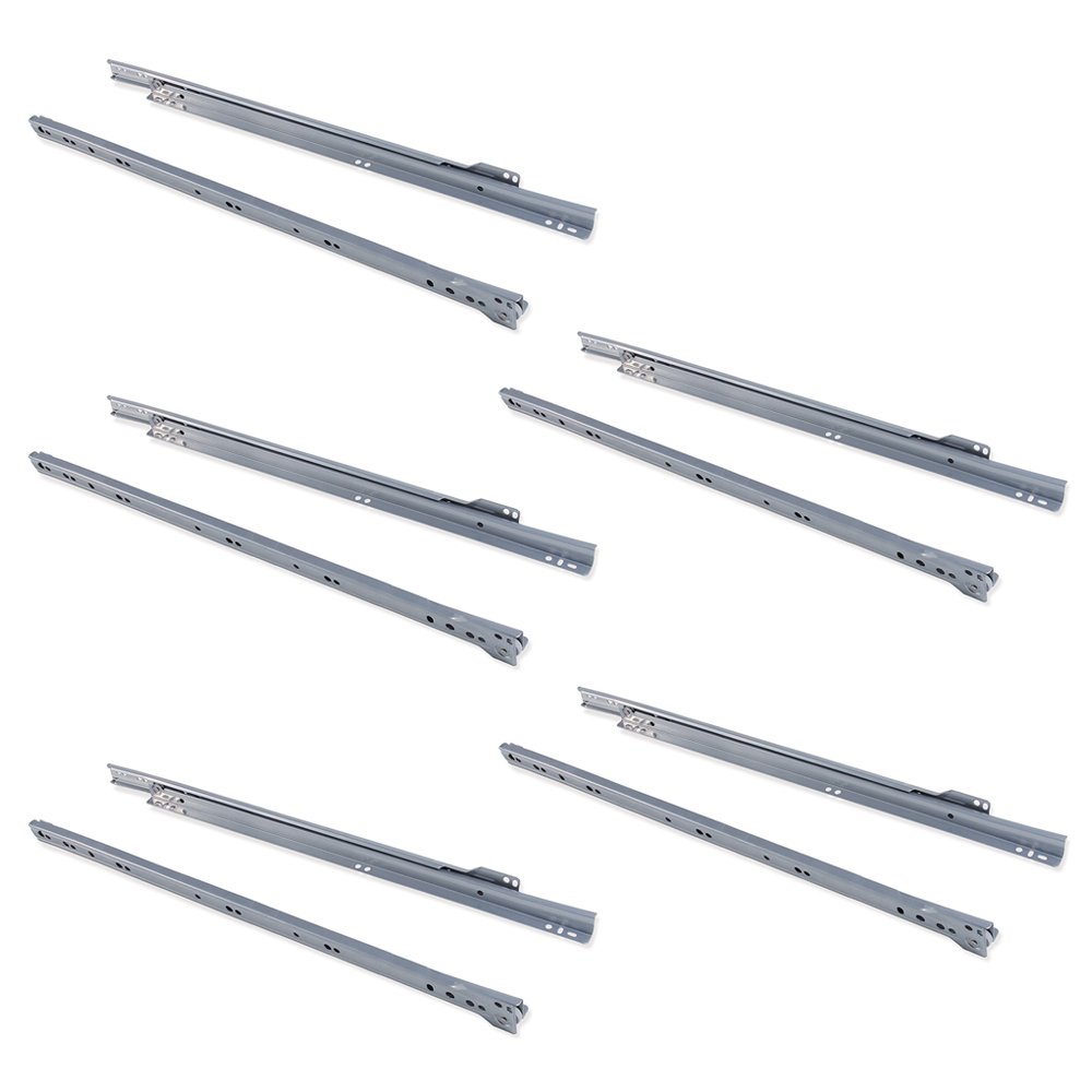 Emuca - Drawer runners 500mm (19,6 inch) with partial extension in silver grey colour, set of 5 sliders for drawer