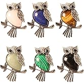 NOIAFZY 6PCS Crystal Stone Owl Pendant Charms - Random Color Gemstone, Handcrafted for DIY Jewelry & Christmas Decor