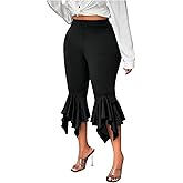 OYOANGLE Women's Plus Size Skinny Ruffle Capri Pants Elastic Waist Work Dressy Short Leggings