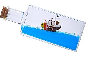 YimiBloss Unsinkable Thousand Sunny Anime Pirate Ship in A Bottle, Floating Ocean Desk Decor, Anime Themed Liquid Motion Decoration, Unique Gift for Fans and Office Home Desk Ornament