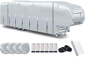 SELIMON 300D Top 5th Wheel RV Cover with Waterproof PU Coating Rip-Resistent & Anti-UV Winter Camper Cover Fits 33' to 37' Toy Hauler