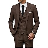 Tweed Herringbone Suit for Men Wool Suits Retro Mens 3 Piece Slim Fit Blazer Jacket Vest Pants Tuxedo Set for Groomsmen Prom