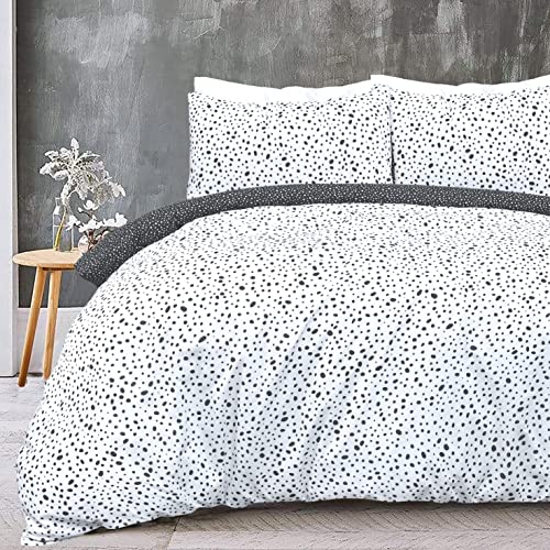 Sleepdown Bettwaesche-Set mit Kissenbezuegen, wendbar, gepunktet, Schwarz und Weiss, Super-Kingsize-Groesse (220 x 260 cm)