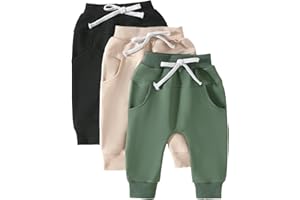 Yoawdats Baby Boys' 3-Pack Pull-on Jogger Pants Knit Pants Classic Fit Elastic Waist Kids Toddler Pants Multipacks Long Pants