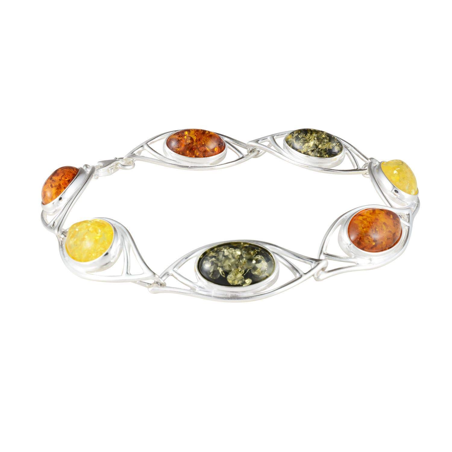HolidayGiftShops Sterling Silver Multi-Colored Baltic Amber Bracelet Autumn